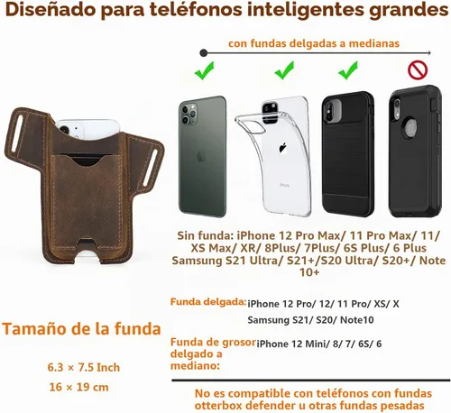 Vista 2 de Funda de cuero para teléfono celular, con lazo para cinturón