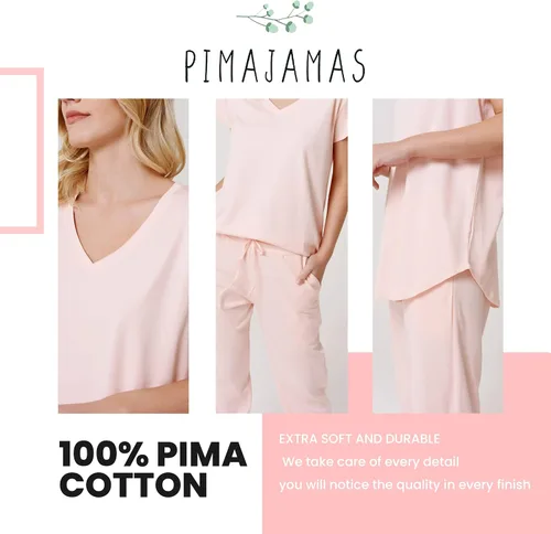 Vista 4 de Pimajamas Pima - Pijama de algodón para mujer, conjunto de pijama de lujo de algodón peruano, súper suave, 100% algodón Pima