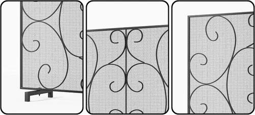 Vista 8 de Kingson - Pantalla protectora decorativa de panel único para chimenea, malla de metal resistente hecha a mano, protector contra chispas de fuego