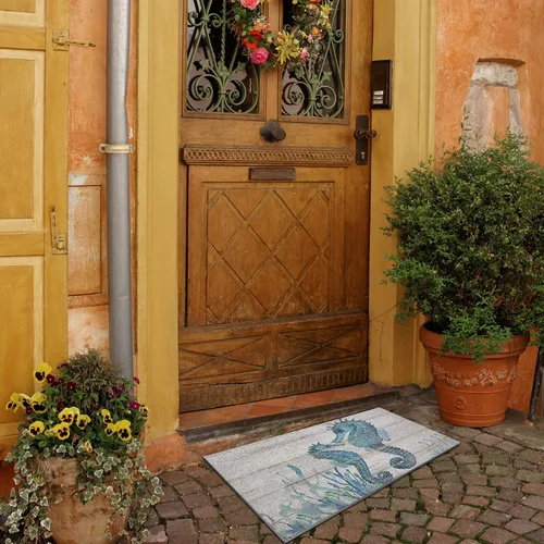 Vista 6 de Nogrit Tapete rústico impermeable para puerta de entrada al aire libre, 17 x 30 pulgadas, antideslizante, para playa, casa, puerta delantera Pvc