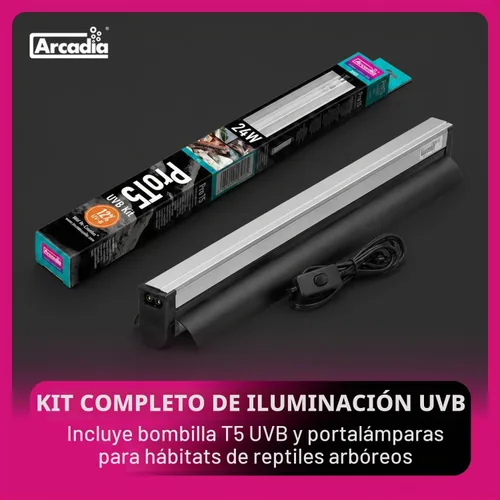 Vista 4 de Arcadia T5 - Kit de lámpara de reptil UVB de 22.5 pulgadas de largo, 24 vatios, 12% UVB Desert - Luz UVB completa para reptiles, tortugas