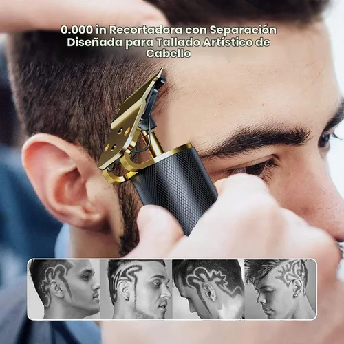 Vista 2 de Kit de recortador de pelo unisex, inalámbrico, recargable, impermeable, con peines guía para hombres Negro