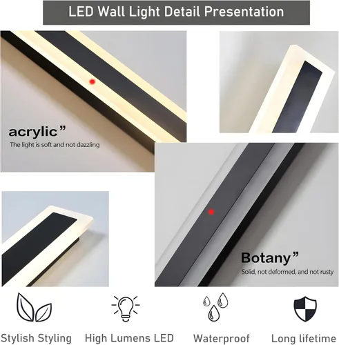 Vista 7 de Paquete de 2 lámparas de pared LED modernas de 59 pulgadas, 45 W, impermeable, IP65, blanco cálido, 110 V, lámpara de pared rectangular negra