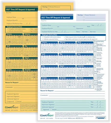 Vista 9 de ComplyRight Solicitud pequeña de 2 partes para tiempo libre 5-1/2 "x 8-1/2" Formularios de asistencia Paquete de 50