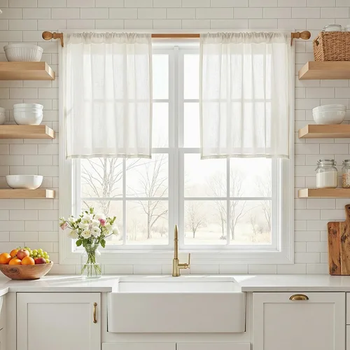 Vista 58 de MYSKY HOME Cortinas naturales de puerta francesa para ventana de puerta, 40 pulgadas de largo, cortas, semitransparentes, filtrantes de luz