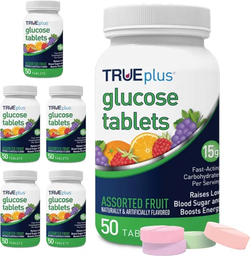 Vista 9 de TRUEplus® Tabletas de glucosa, sabor surtido (uva, frambuesa, naranja), botella de 50 unidades (1)