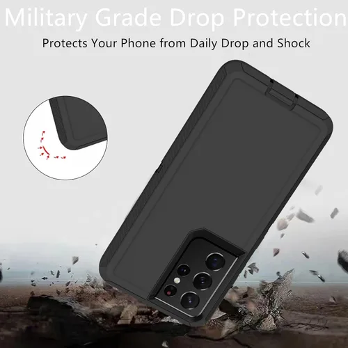 Vista 6 de Funda protectora resistente para Samsung Galaxy S21 Ultra, resistente a prueba de polvo, a prueba de golpes, protección contra caídas, 3 en 1
