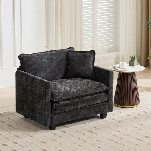 Vista 41 de Sofá seccional modular, sofá seccional en forma de L de 76.7 pulgadas con otomana móvil, cómodo loveseat de chenilla nube con reposabrazos