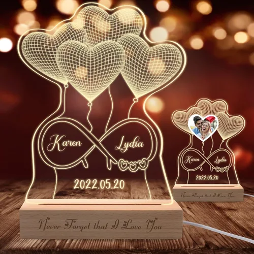 Vista 9 de Lámpara de fotos personalizada de ilusión de retrato 3D, placa grabada con imagen personalizada, luz nocturna con base de madera, lámpara LED