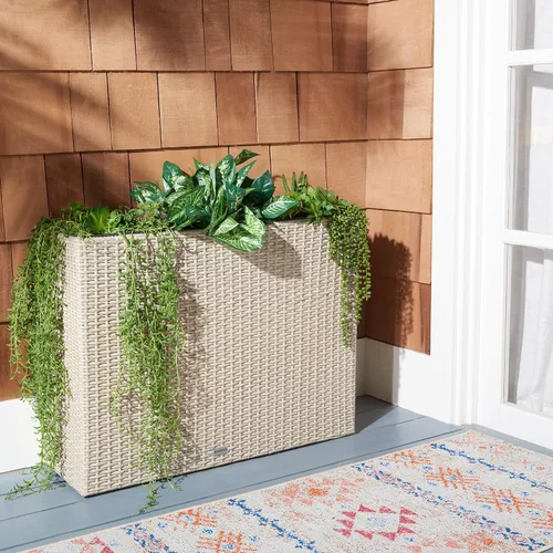 Vista 2 de SAFAVIEH Rita - Soporte para plantas de mimbre beige de 3 niveles con cestas, estante vertical para macetas para patio, balcón, jardín, 32.28