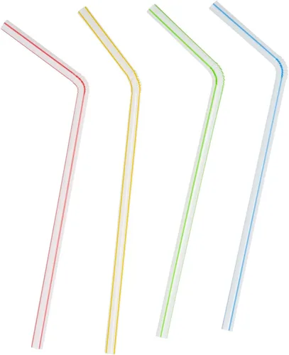 Vista 5 de Paquete de 200 popotes de plástico desechables flexibles, de 7.75 pulgadas de alto, varios colores a rayas Plástico flexible sin BPA, diseño
