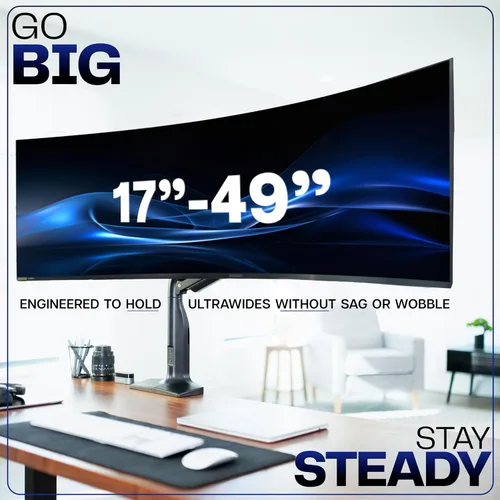 Vista 3 de VIVO Soporte de aluminio ultraancho para monitor, clásico, se adapta a pantallas de computadora de hasta 49 pulgadas, brazo neumático articulado