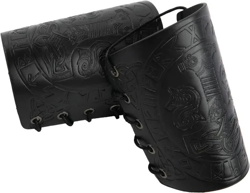 Vista 5 de JAOYU Brazaletes de cuero para hombre, armadura de brazo, brazalete de guantelete, brazaletes medievales, joyería vikinga para mujer, disfraz