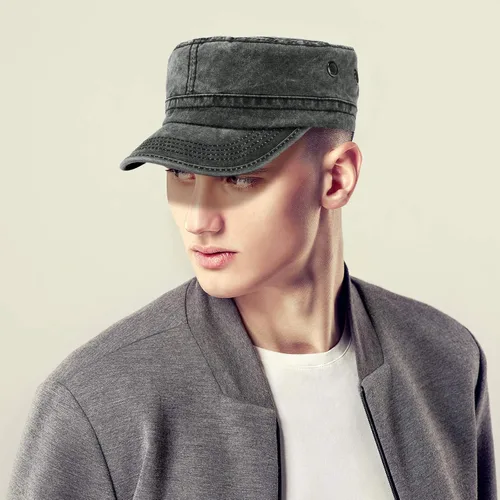 Vista 5 de Geyoga 3 unidades Cadet Army - Gorras de algodón lavado militar para tapas planas ajustables estilo militar sombrero unisex