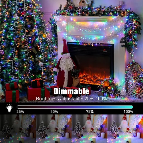 Vista 3 de JMEXSUSS 400 luces LED multicolor en racimo enchufables, luces de cadena navideñas de 20 pies para exteriores impermeables con control remoto, 8
