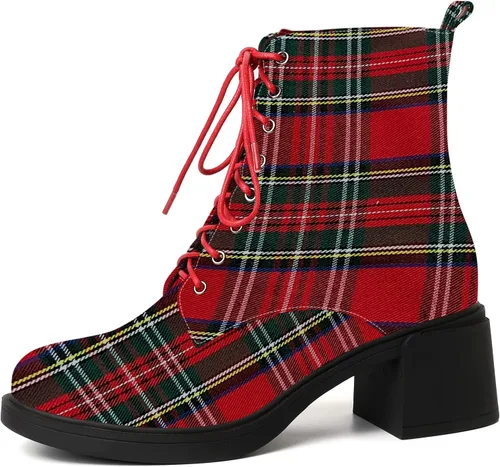 Vista 99 de ROSERWISH Botas altas de tacón bajo y grueso para mujer, con cordones, cómodas, modernas, con puntera redonda, de 2.5 pulgadas