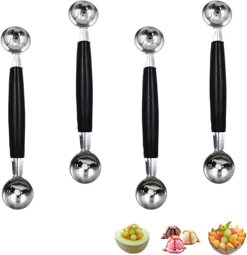 Vista 7 de Paquete de 2 cucharas de bola de helado de frutas de doble extremo, bola de melón de acero inoxidable, bolas de melón redondas lisas para sandía