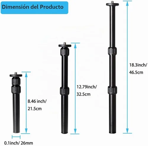 Vista 2 de Extensión de columna central de trípode, extensión de montaje de cámara, barra telescópica de 3 secciones para monopié DSLR Photo Studio al aire