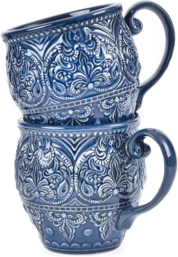 Vista 9 de Sungmor Vajilla de cerámica para cenas finas en relieve, estilo barroco antiguo, cuencos de porcelana con forma de flor de 15,2 cm (591 ml) de 6 4