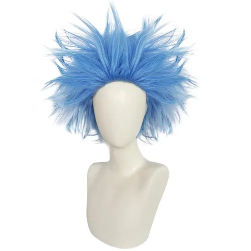Vista 3 de ANOGOL Gorro de pelo + peluca azul loca, pelucas únicas con puntas y divertidas, pelucas mullidas funky, pelucas para payasos, peluca corta azul