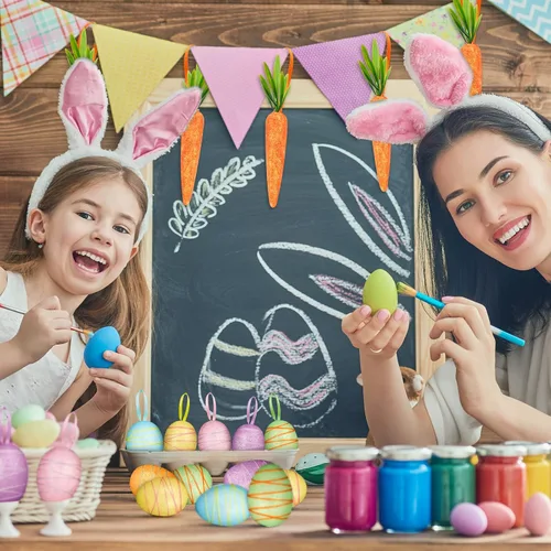 Vista 7 de YBB 24 adornos de zanahoria de huevo de Pascua, huevos colgantes de espuma brillante, zanahorias para suministros de fiesta de Pascua, decoración