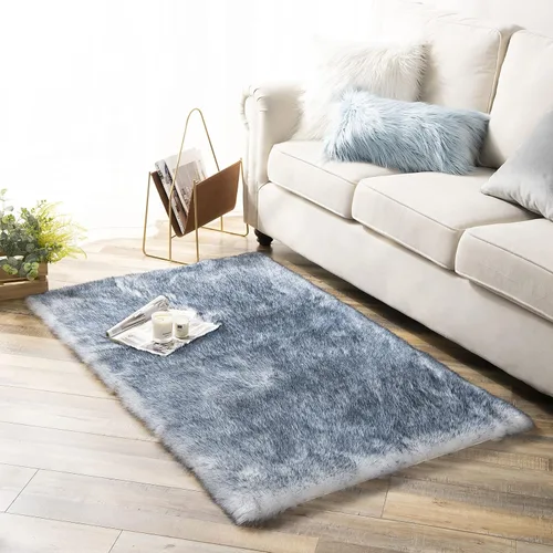 Vista 13 de Ashler HOME DECO Funda de piel sintética de zorro suave para silla, alfombra para dormitorio, suelo, sofá, sala de estar, color negro y blanco, 2 x