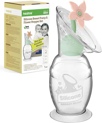 Vista 8 de haakaa Extractor de leche manual con juego de tapones de flores, bomba de mano de silicona Gen.2 con base de succión, libre de BPA