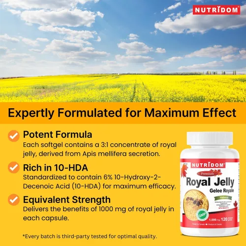 Vista 2 de Nutridom Royal Jelly 1000mg Softgels-120 cápsulas blandas Opción de paquete (una botella)