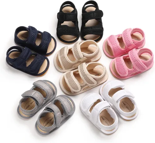 Vista 5 de COSANKIM Sandalias de verano para bebés, niños y niñas, antideslizantes, suela suave, zapatos de cuna para primeros pasos (0-18 meses)
