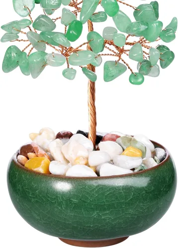 Vista 5 de Top Plaza Árbol de cristal curativo de aventurina verde, piedra preciosa natural, árbol bonsái de cristal Feng Shui, oficina en casa