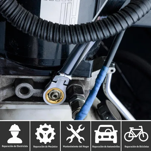 Vista 5 de DURATECH Llave de trinquete extralarga de 8 * 9 mm con cabezal flexible antideslizante, métrica, acero CR-V Acero CR-V