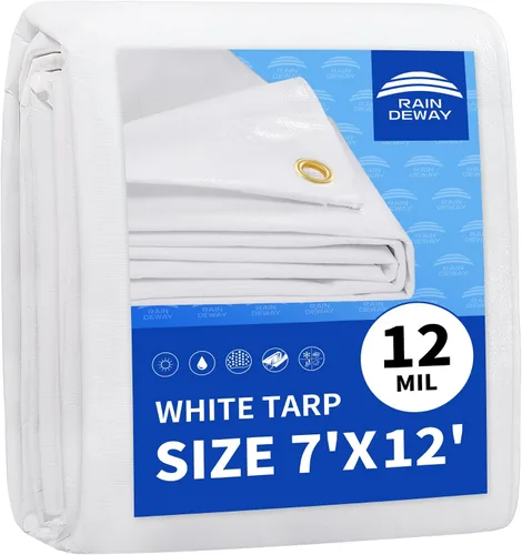 Vista 12 de RAINDEWAY Lonas de 4x8 pies, lona multiusos de poliéster a rayas de 12 mil, impermeable, con ojales y bordes reforzados, lonas rojas/blancas