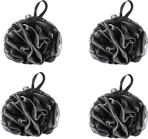 Vista 6 de SEVENHEAD Esponja de baño para ducha, color negro, 1.76 oz/pieza, puf de malla para baño (4 unidades)