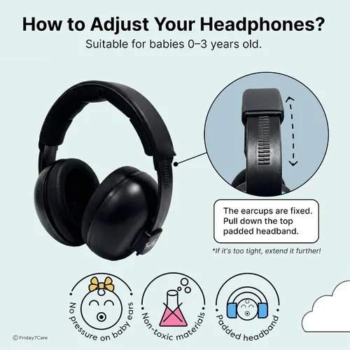 Vista 2 de Friday 7Care Auriculares para bebé, protección de oídos para bebé, auriculares con cancelación de ruido con diadema ajustable para edades de 0 a 24