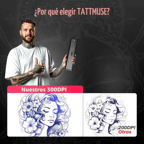 Vista 5 de TATTMUSE Nueva versión 2026 Impresora de plantillas de tatuajes, Bluetooth Negro