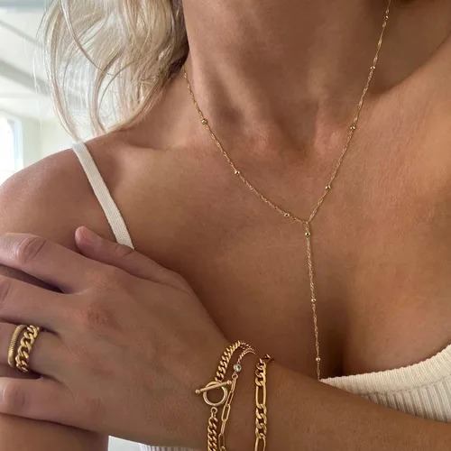 Vista 3 de Tewiky Lariat Collar para mujer, delicados collares largos chapados en oro de 14 quilates, corazón y perlas de circonita cúbica, collar con colgante