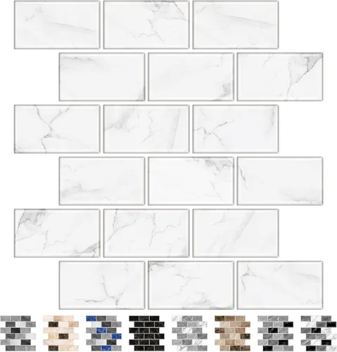 Vista 10 de URCOLOR 10 hojas de adhesivos para loseta en muro de cocina, diseño de metro, autoadhesivos, 12 x 12 pulgadas, para loseta en muro de cocina y baño