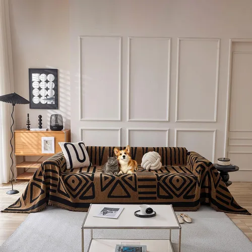 Vista 57 de VClife Funda para silla con acento azteca bohemio de 59 x 71 pulgadas, funda reversible y lavable de felpilla para sillón, color marrón castaño