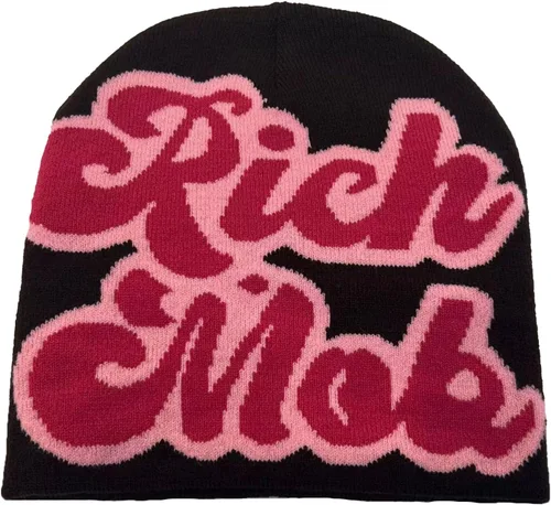 Vista 2 de CORIRESHA Gorros Y2K para hombre, gorro de punto con letras gráficas, gorro de invierno suave y cálido 2_beige café/gris rosa rojo