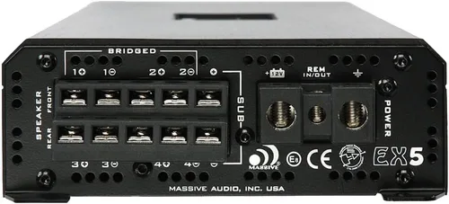 Vista 3 de Massive Audio Amplificador híbrido Nano Edge EX5 de 5 canales 1360W RMS de rango completo