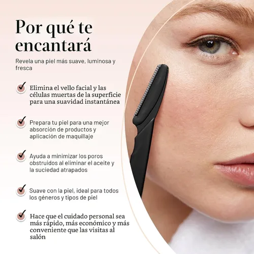 Vista 3 de Kitsch Dermaplane - Maquinilla de afeitar facial para mujeres y hombres, maquinillas de afeitar para cejas y afeitadora facial - Maquinilla de Negro