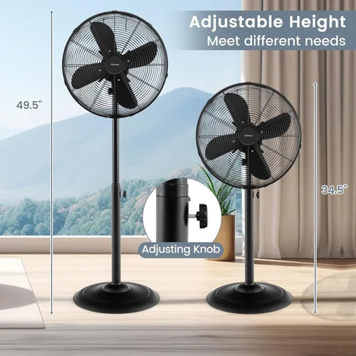 Vista 3 de COSTWAY Ventilador de pedestal de metal, ventilador silencioso de pie oscilante de 75° de alta velocidad de 16 pulgadas con altura ajustable, 3 Negro