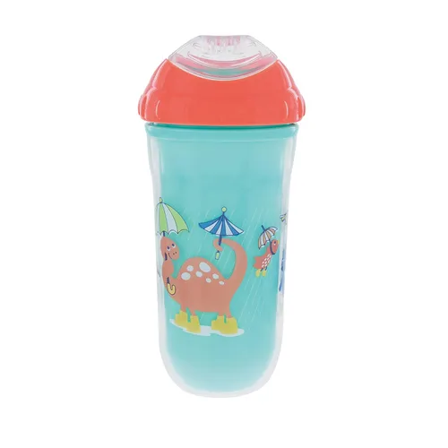 Vista 4 de Nuby Taza de transición con aislamiento, sin derrames, con borde de silicona suave y pitorro fresco 9 onzas / 270 ml Paquete de 2 Impreso