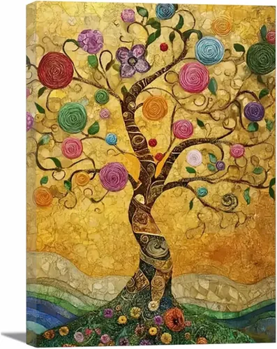 Vista 13 de VOCBAN Nature Tree of Life Abstract Pictures Canvas Painting Large Modern Canvas Wall Art Colorful Trees Living Room Wall Decor Plant Prints(black