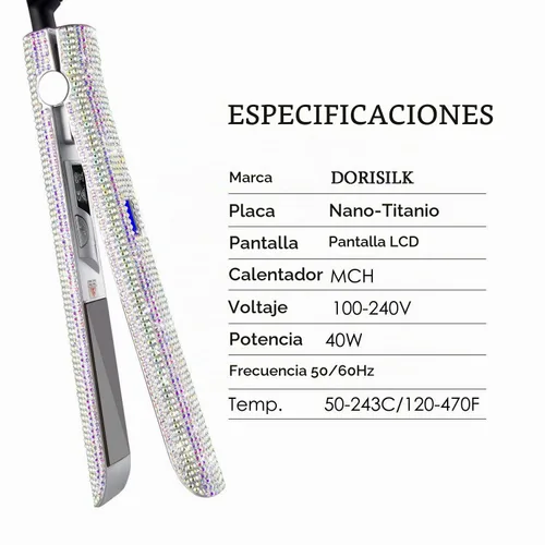 Vista 5 de DORISILK Plancha plana de titanio para cabello, plancha de pelo a alta temperatura de 480 °F, plancha aplanadora con diamantes de imitación Ab Shine