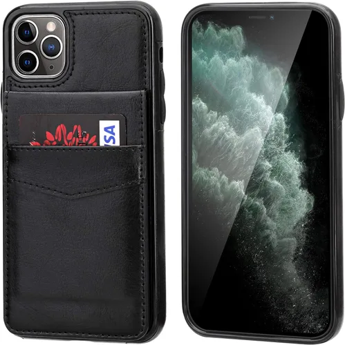 Vista 3 de KIHUWEY Funda tipo cartera para iPhone 11 Pro Max con soporte para tarjetas Negro
