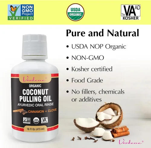 Vista 3 de Verdana Enjuague bucal con aceite orgánico – 16 onzas de canela y clavo – Enjuague de aceite de coco orgánico USDA para dientes y encías – Enjuague