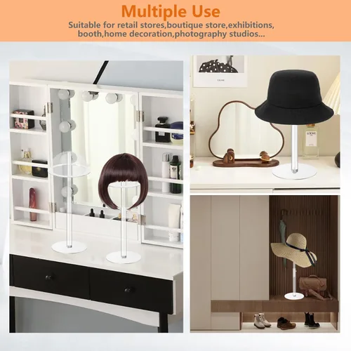 Vista 5 de Chris.W Soporte de exhibición de acrílico transparente de lujo para sombreros con cúpula superior, soporte de base redonda ajustable de 8 a 16