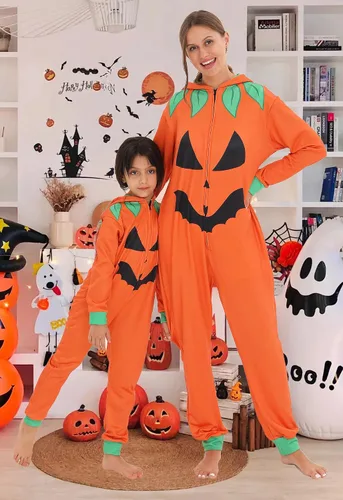 Vista 6 de Pijama familiar de Halloween para disfraz de calabaza para adultos, pijamas a juego para parejas y niños