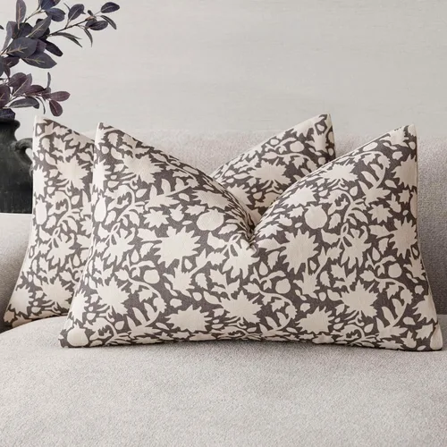 Vista 18 de Foindtower - Juego de 2 fundas de almohada decorativas con flores neutras estilo farmhouse, fundas de almohada boho para sofá, sofá cama